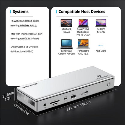 WAVLINK UTD45 96W Charging 8K / 4K Display Thunderbolt 4 Docking Station 13-in-1 Hub, US Plug, UK Plug, EU Plug, AU Plug