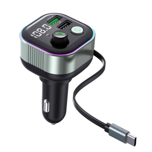 GZ11 Retractable Type-C Cable Voltage Display 65W PD Fast Charging Car Charger MP3 Player, GZ11