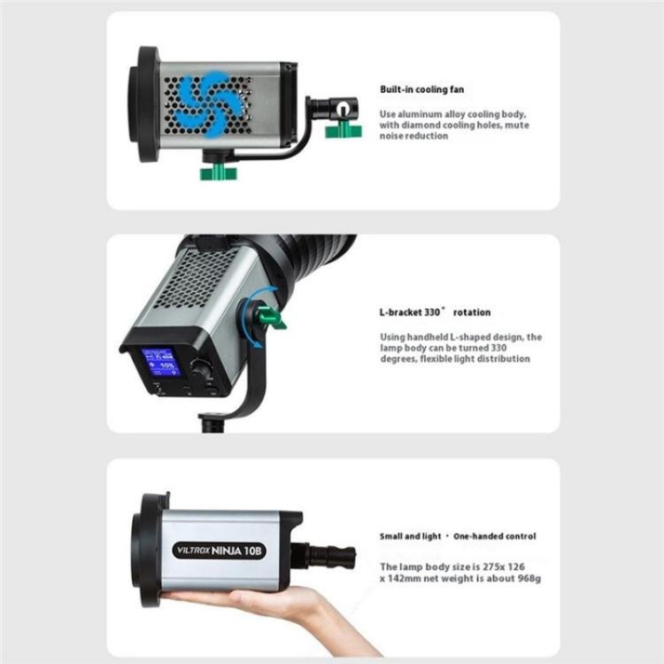 VILTROX Ninja 10 5600K Professional Photography Studio Fill Light 120W LED Video Light, US Plug, UK Plug, EU Plug