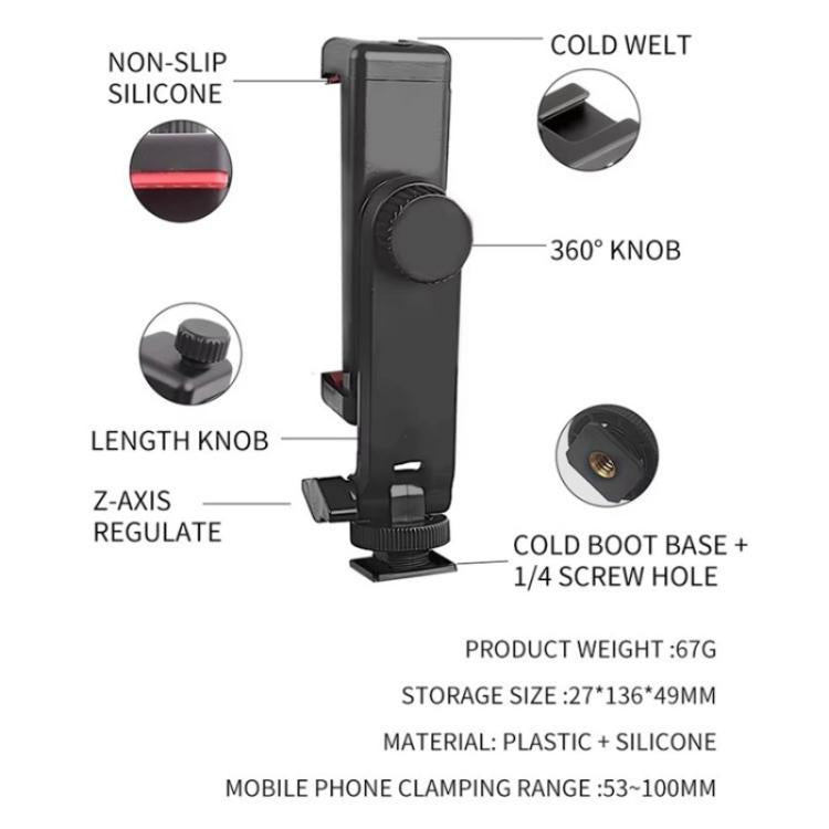 KY18 Live Streaming Photography DSLR Camera Rotating Cellphone Clamp Cold Shoe Mount, KY18