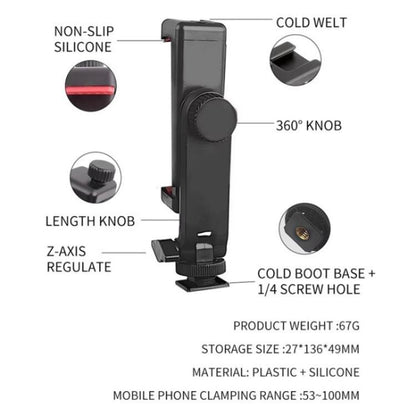 KY18 Live Streaming Photography DSLR Camera Rotating Cellphone Clamp Cold Shoe Mount, KY18