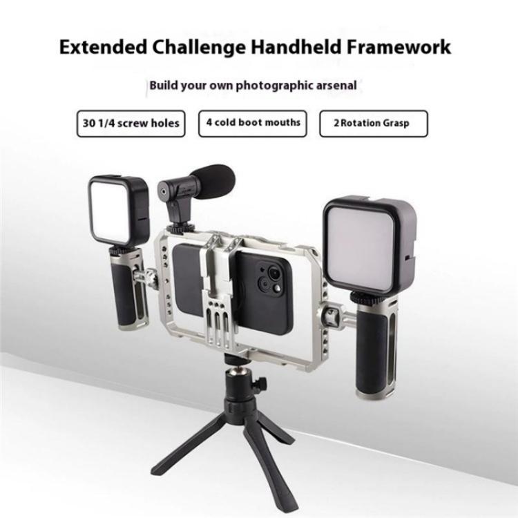 C072 Aluminum Alloy Handheld Smartphone Cage Rig Photography Stabilizer Dual Handle Frame, C072