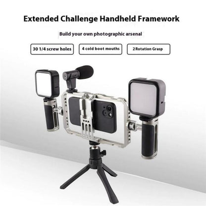 C072 Aluminum Alloy Handheld Smartphone Cage Rig Photography Stabilizer Dual Handle Frame, C072