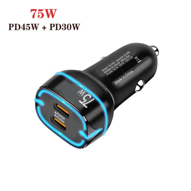 P65 PD45W + PD30W Dual Port Type-C Car Charger for iPhone / iPad Series, P65(Black), P65(White)