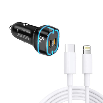 PD45W + PD30W Dual Port Type-C Car Charger with USB-C to 8 Pin Data Cable, P65 with 8 Pin Cable(Black), P65 with 8 Pin Cable(White)