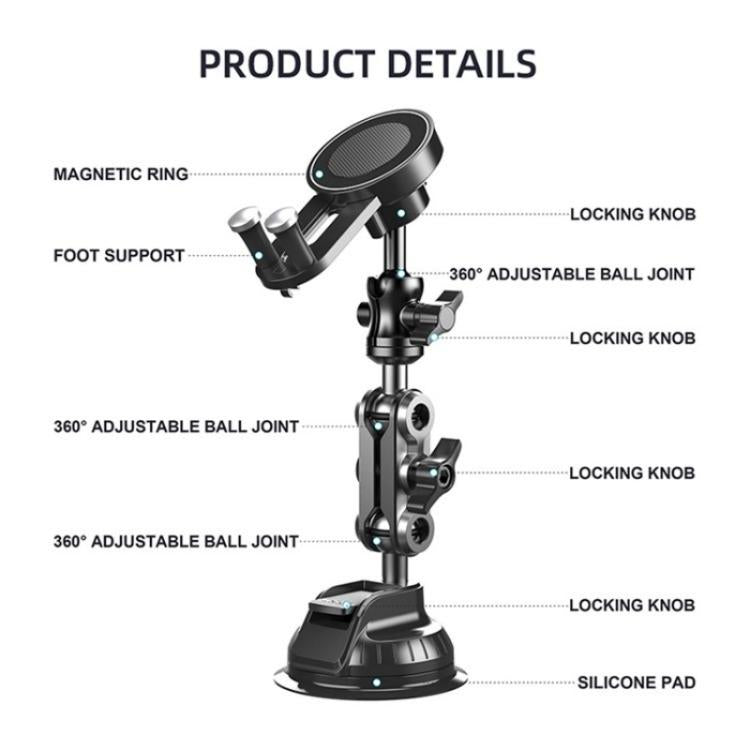 XWJ037 Suction Cup Base Long Arm Cellphone Bracket Short Type MagSafe Car Phone Holder, XWJ037