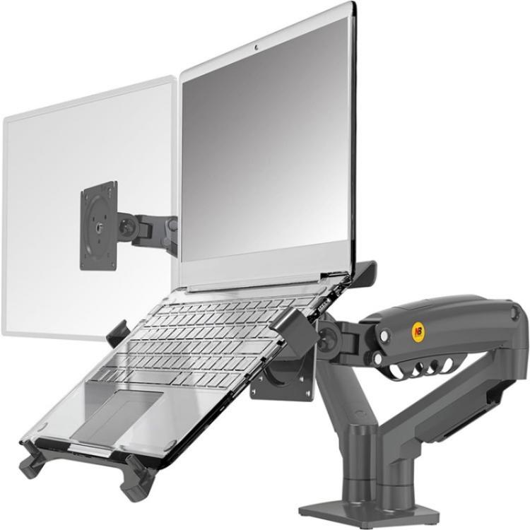 NORTH BAYOU F160-FP Tray Dual Arm Bracket Monitor Desk Mount Adjustable Laptop Holder, F160-FP