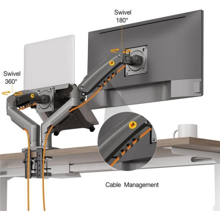 NORTH BAYOU F160-FP Tray Dual Arm Bracket Monitor Desk Mount Adjustable Laptop Holder, F160-FP