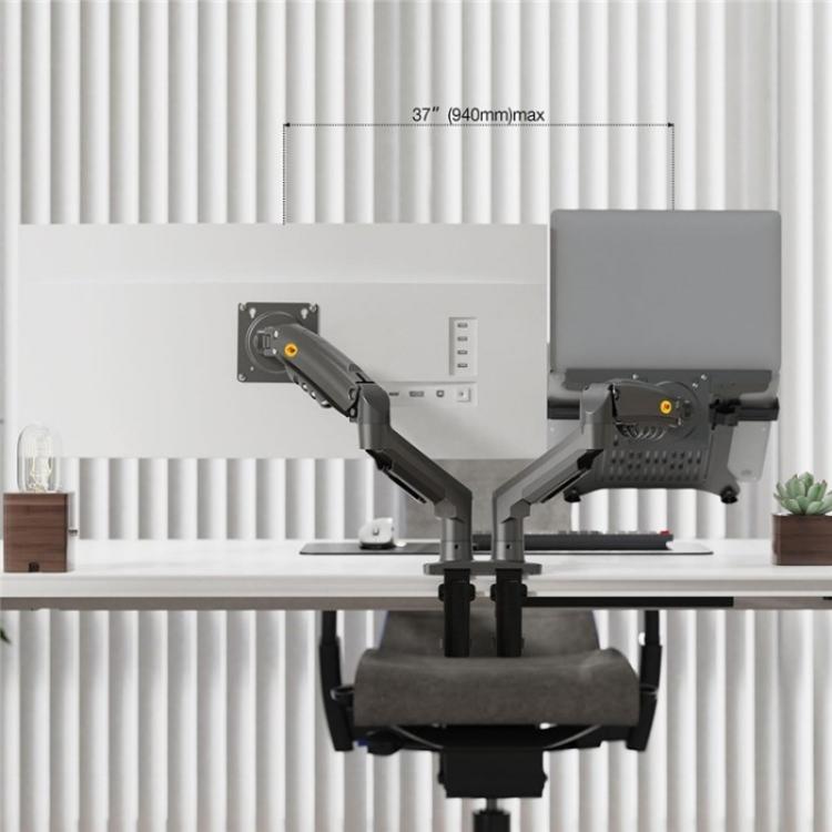 NORTH BAYOU F160-FP Tray Dual Arm Bracket Monitor Desk Mount Adjustable Laptop Holder, F160-FP