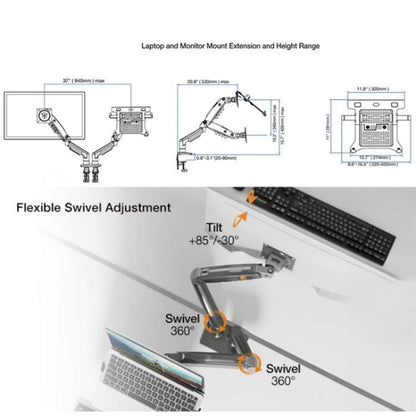NORTH BAYOU F160-FP Tray Dual Arm Bracket Monitor Desk Mount Adjustable Laptop Holder, F160-FP
