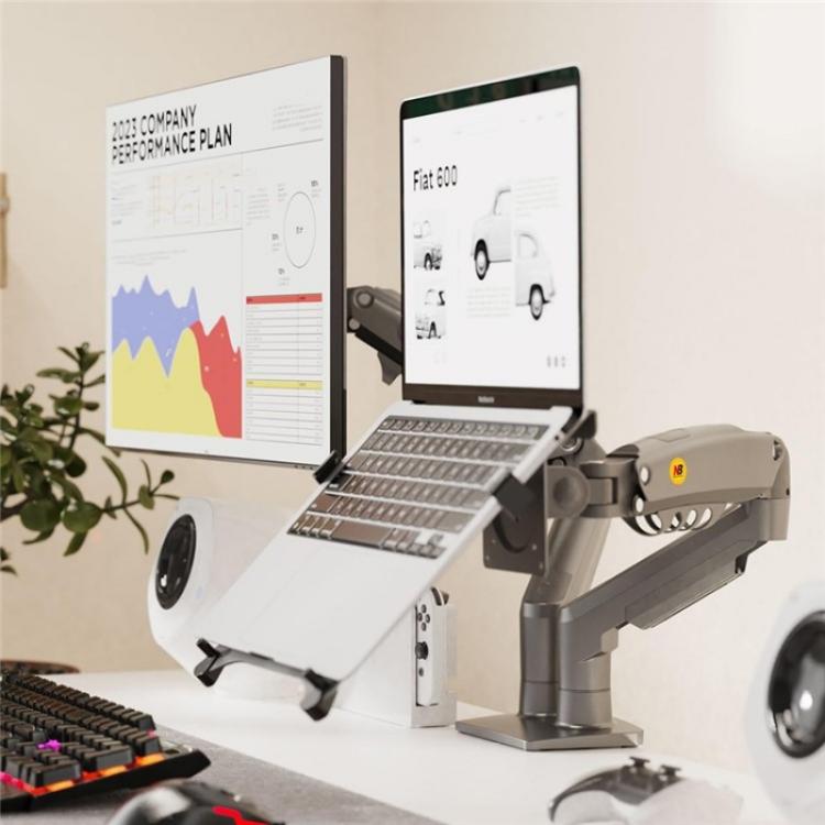 NORTH BAYOU F160-FP Tray Dual Arm Bracket Monitor Desk Mount Adjustable Laptop Holder, F160-FP