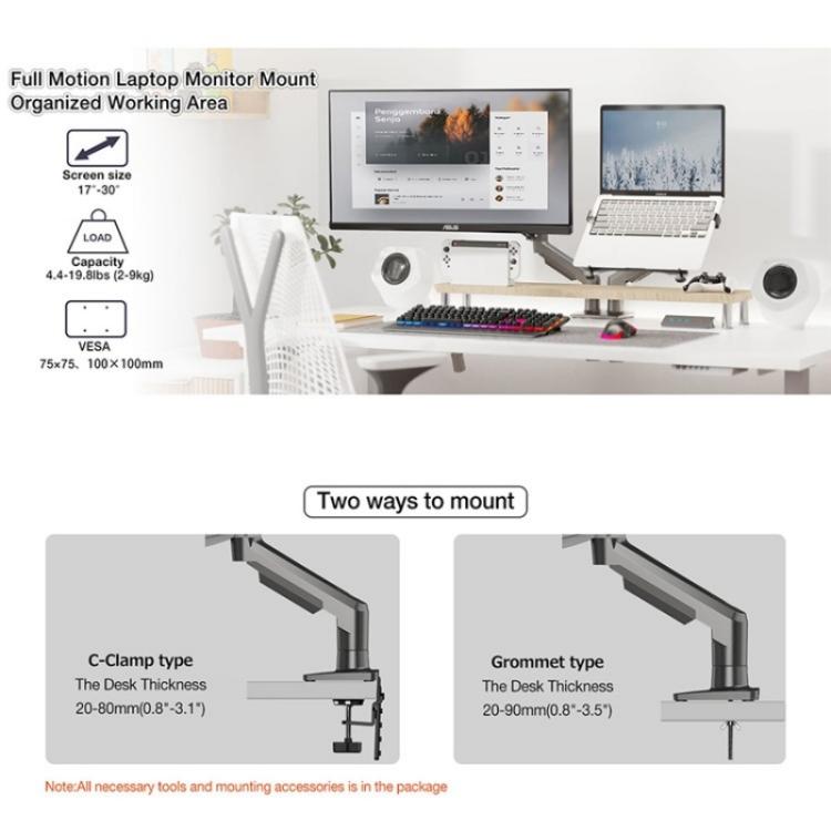 NORTH BAYOU F160-FP Tray Dual Arm Bracket Monitor Desk Mount Adjustable Laptop Holder, F160-FP