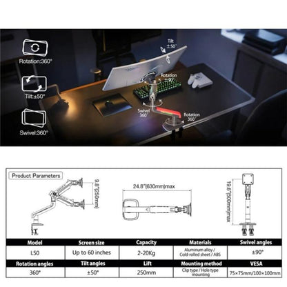 NORTH BAYOU L50 32-60 Inch Gaming Screen RGB Light Curved Ultrawide Flat Monitor Stand