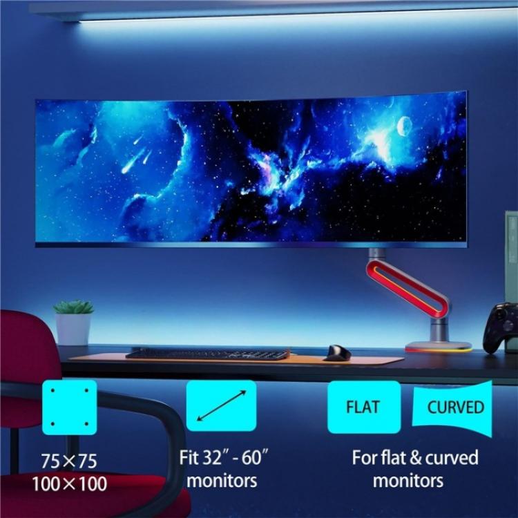 NORTH BAYOU L60 RGB Light Desk Mount Bracket 32-60 Inch Gaming Monitor Arm Stand, L60