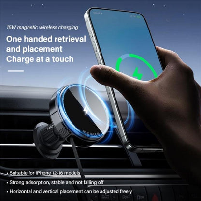 X02 With Retractable Cable 15W Car Air Vent Mount Magnetic Phone Holder Wireless Charger, X02 (Black), X02 (Silver)