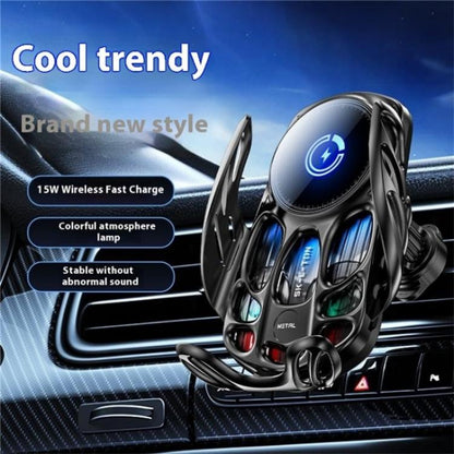 SD02 With Ambient Light 15W Universal Car Phone Holder Mount Wireless Charging Stand, SD02 (Black), SD02 (Silver)