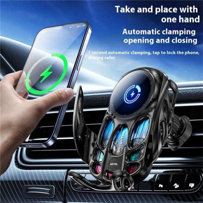 SD02 With Ambient Light 15W Universal Car Phone Holder Mount Wireless Charging Stand, SD02 (Black), SD02 (Silver)