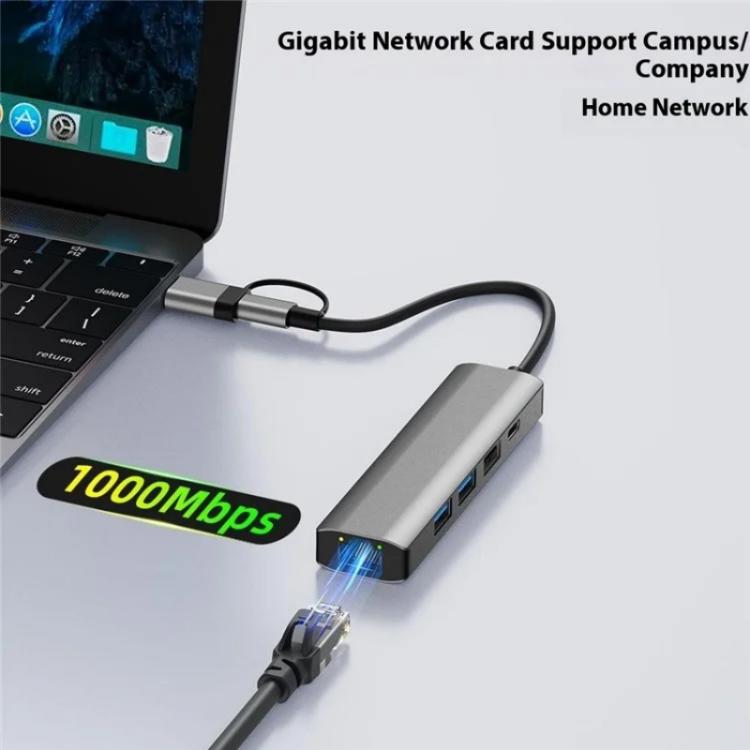 2501 RJ45 Gigabit Network Card Converter USB-C / USB to Ethernet Adapter, 2501