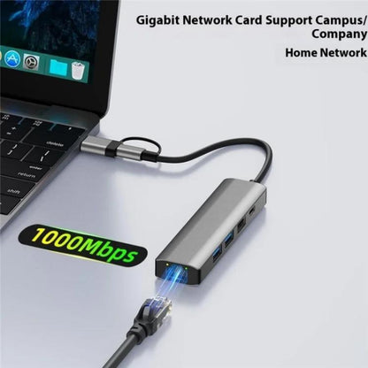 2501 RJ45 Gigabit Network Card Converter USB-C / USB to Ethernet Adapter, 2501