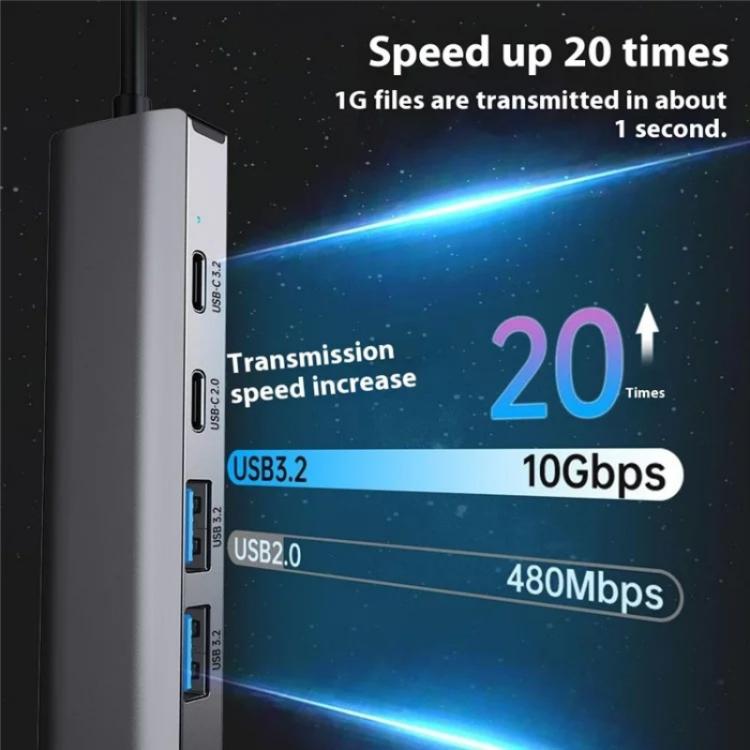 2503 Gigabit RJ45, 2 x USB3.2, USB-C2.0, USB-C3.2, DC5V 6 in 1 Docking Station USB / Type-C Hub, 2503
