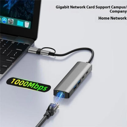 2503 Gigabit RJ45, 2 x USB3.2, USB-C2.0, USB-C3.2, DC5V 6 in 1 Docking Station USB / Type-C Hub, 2503