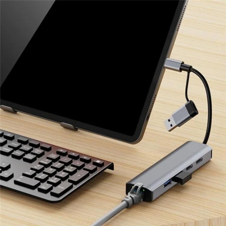 2503 Gigabit RJ45, 2 x USB3.2, USB-C2.0, USB-C3.2, DC5V 6 in 1 Docking Station USB / Type-C Hub, 2503