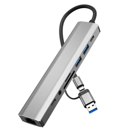 2509 RJ45, USB3.0, USB2.0, USB-C2.0, 3.5mm, DC5V, SD / TF Card Reader Adapter USB-C / USB Hub, 2509