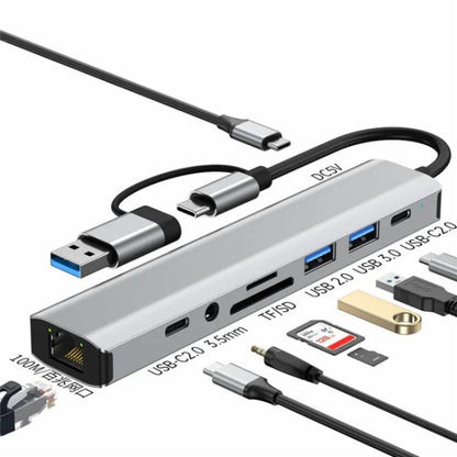 2509 RJ45, USB3.0, USB2.0, USB-C2.0, 3.5mm, DC5V, SD / TF Card Reader Adapter USB-C / USB Hub, 2509