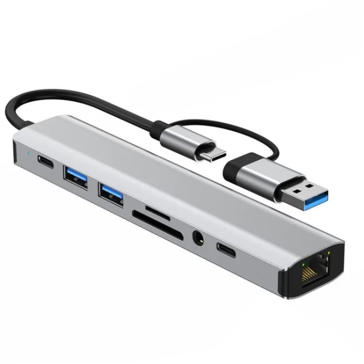 2509 RJ45, USB3.0, USB2.0, USB-C2.0, 3.5mm, DC5V, SD / TF Card Reader Adapter USB-C / USB Hub, 2509