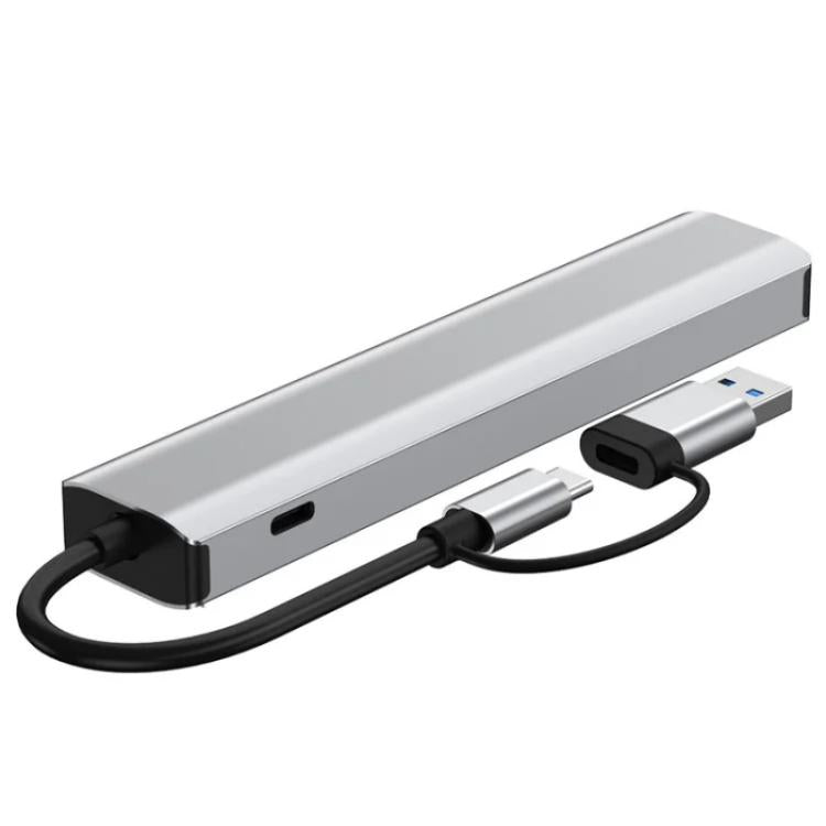 2509 RJ45, USB3.0, USB2.0, USB-C2.0, 3.5mm, DC5V, SD / TF Card Reader Adapter USB-C / USB Hub, 2509