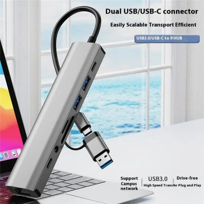 2509 RJ45, USB3.0, USB2.0, USB-C2.0, 3.5mm, DC5V, SD / TF Card Reader Adapter USB-C / USB Hub, 2509