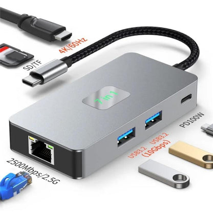 2402 2 x USB 3.2, HD, 2 x Card Reader, PD 100W, RJ45 2.5Gbps 7-in-1 Multi-Port Type-C Hub Adapter, 2402