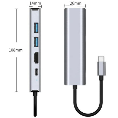 2403 Type-C to 100M RJ45 USB3.0 USB2.0 4K / 30Hz HD PD100W Adapter 5-in-1 USB Hub, 2403