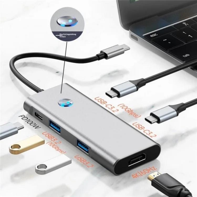 2426 One-Key Screen Off Type-C to 2 x USB3.2, HD, PD100W, 2 x USB-C3.2 HUB, 2426