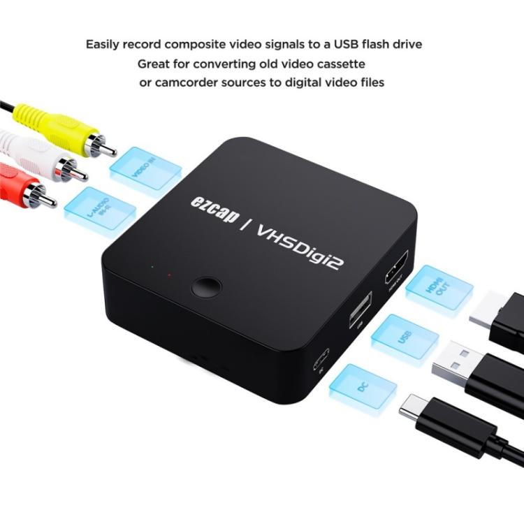 Ezcap 181P Video Capture Box VHSDigi2 AV Recorder VHS to MP4 Converter, Ezcap 181P