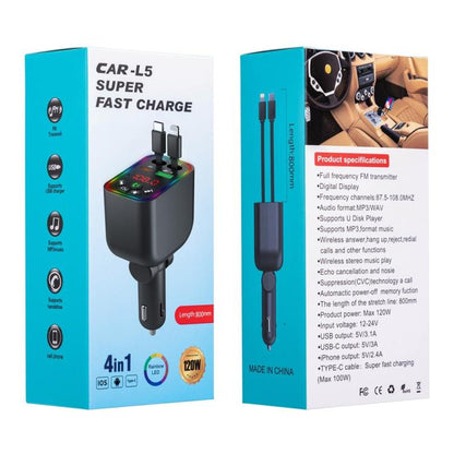 L5 Car Bluetooth-Compatible MP3 Player Hands Free Calling FM Transmitter Fast Charger, L5