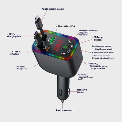 L5 Car Bluetooth-Compatible MP3 Player Hands Free Calling FM Transmitter Fast Charger, L5