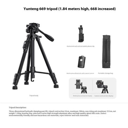 YUNTENG VCT-669 For Live Streaming Video Recording Camera Tripod Smartphone Selfie Mount, VCT-669