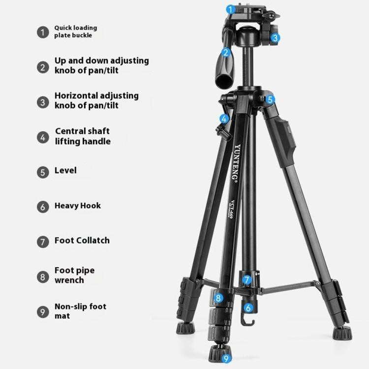 YUNTENG VCT-669 For Live Streaming Video Recording Camera Tripod Smartphone Selfie Mount, VCT-669