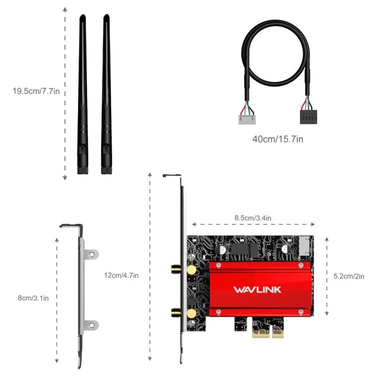 WAVLINK WN685BE3-B BE8800 2.4GHz 5GHz 6GHz WiFi 7 Tri-Band PCI-E Wireless Network Card, WN685BE3-B