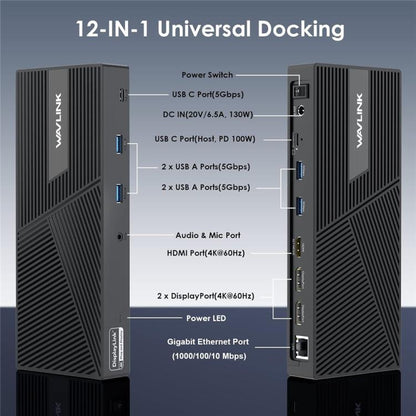 WAVLINK UG69PD24 12-in-1 PD 100W Charging Displaylink Docking Station For Thunderbolt 4 / 3, UG69PD24