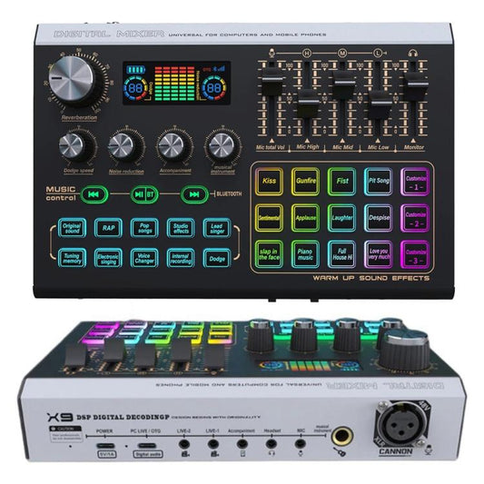 X9 48V Phantom Power Bluetooth Audio Mixer 4-Channel USB Sound Card Voice Changer, X9