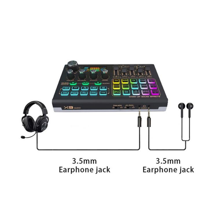 X9 48V Phantom Power Bluetooth Audio Mixer 4-Channel USB Sound Card Voice Changer, X9