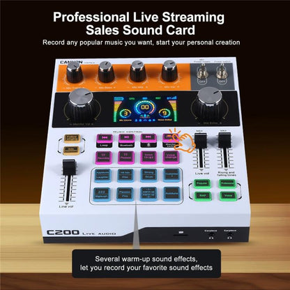 C200 For Live Streaming / Singing Sound Card Audio Mixer Bluetooth Adjustable Mixing Console, C200