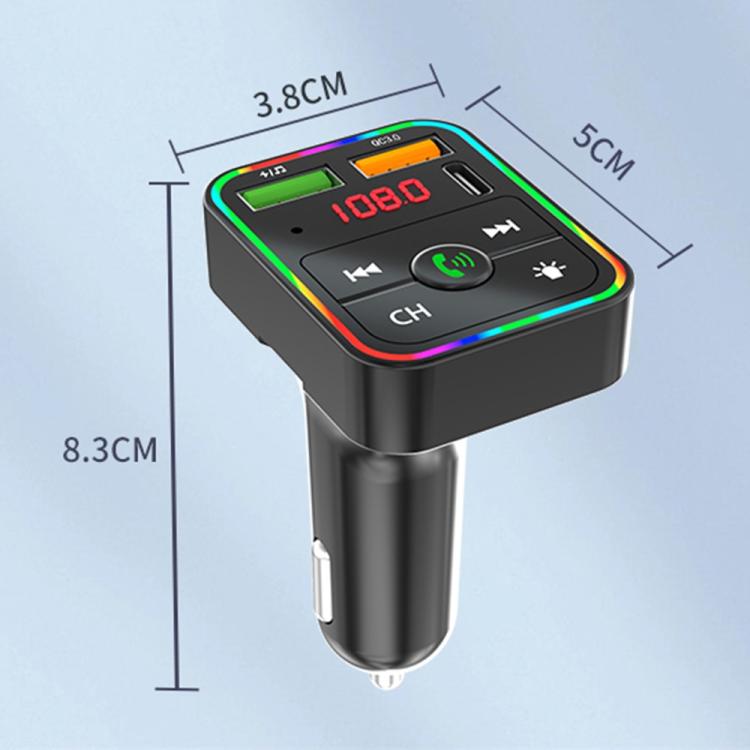 PDF2 With Ambient Light Fast Charger FM Transmitter Bluetooth Hands Free Call MP3 Player, PDF2