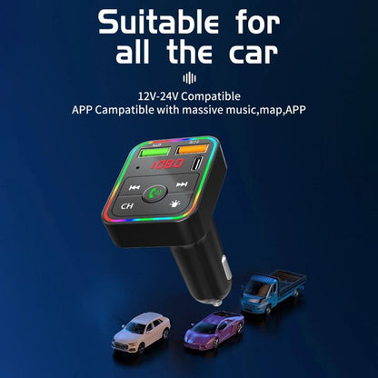 PDF2 With Ambient Light Fast Charger FM Transmitter Bluetooth Hands Free Call MP3 Player, PDF2