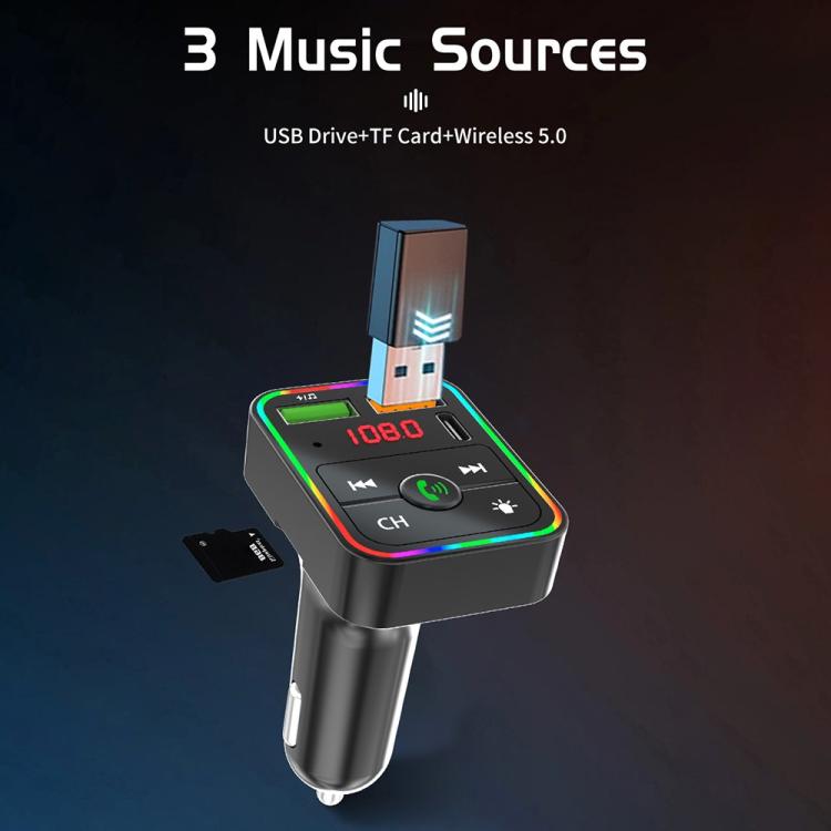 PDF2 With Ambient Light Fast Charger FM Transmitter Bluetooth Hands Free Call MP3 Player, PDF2