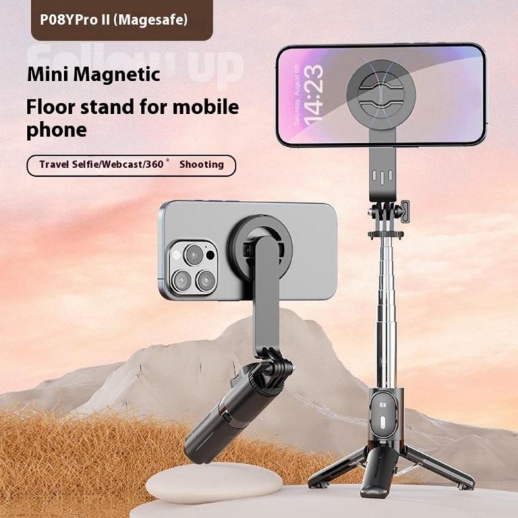 P08Y Pro F2 Portable Travel Selfie Stick Tripod Mini MagSafe Phone Stand with Remote Control and Fill Lights, P08Y Pro F2