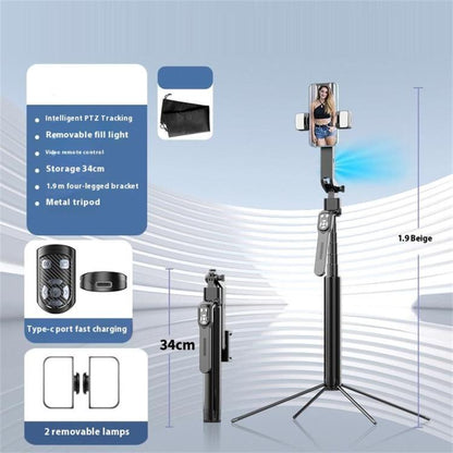 Q530TK Portable Metal Phone Stand Selfie Stick Expandable Auto Face Tracking Tripod with Dual Fill Light, with Dual Fill Light