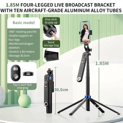 P515 Portable Retractable Four-Legs Phone Stand Selfie Stick with Bluetooth Remote Control, P515